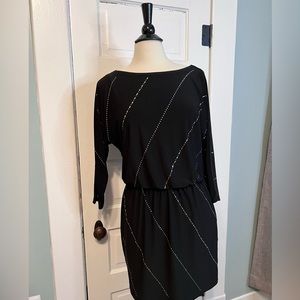 White House Black Market WHBM Black Dress with metal dash & dot accents, Small